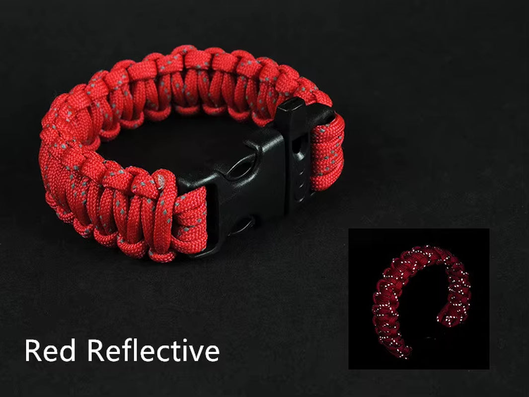 24.5Cm Nine Core Reflective Paracord Escape Emergency Glowing Plaited Rope EDC Survival Saving Bracelet with Whistle Tools