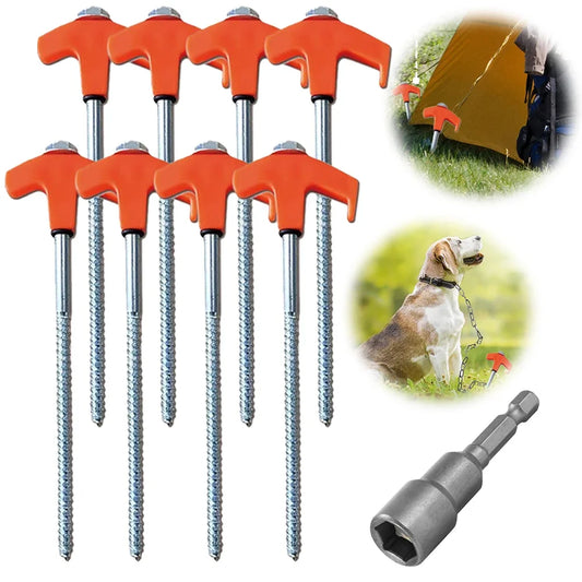 20/14.5Cm Screw-In Tent Stakes Ground Anchors M8 Carbon Steel Hexagonal Plastic Head Spiral Screws Camping Peg Ground Nails Tool