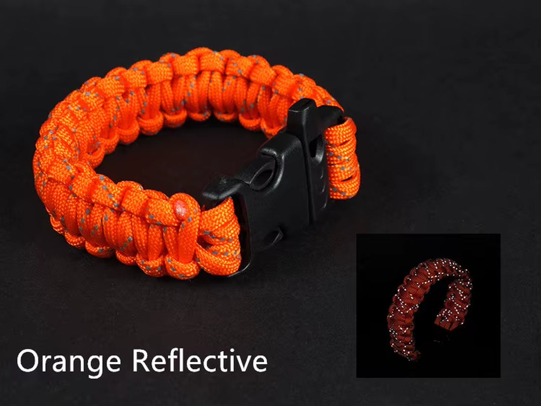 24.5Cm Nine Core Reflective Paracord Escape Emergency Glowing Plaited Rope EDC Survival Saving Bracelet with Whistle Tools