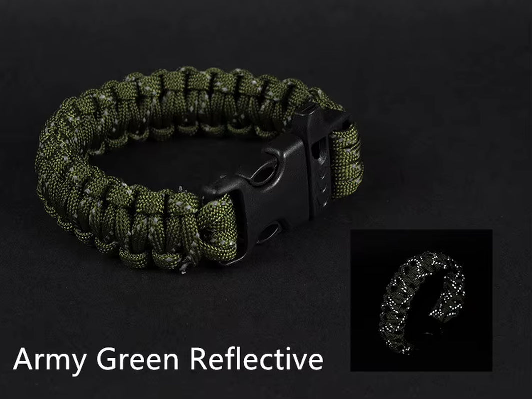 24.5Cm Nine Core Reflective Paracord Escape Emergency Glowing Plaited Rope EDC Survival Saving Bracelet with Whistle Tools