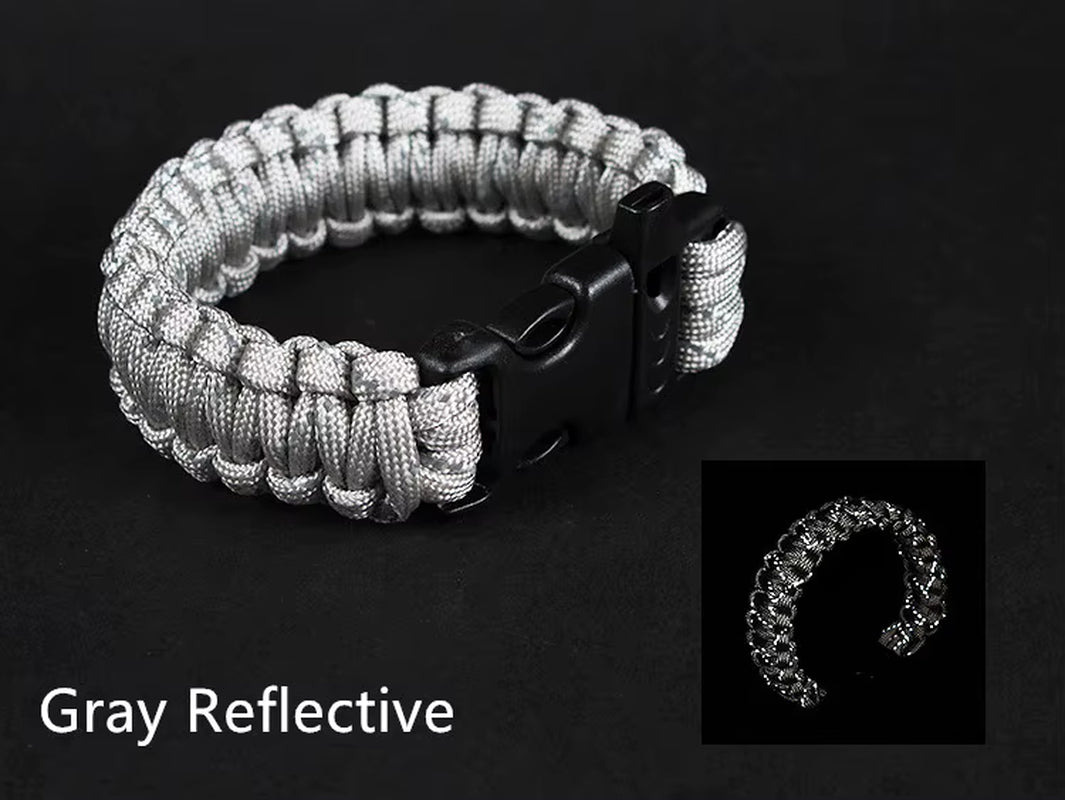 24.5Cm Nine Core Reflective Paracord Escape Emergency Glowing Plaited Rope EDC Survival Saving Bracelet with Whistle Tools