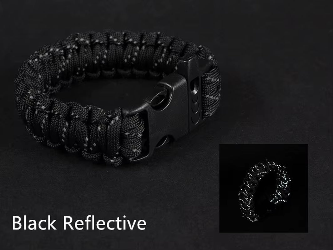 24.5Cm Nine Core Reflective Paracord Escape Emergency Glowing Plaited Rope EDC Survival Saving Bracelet with Whistle Tools