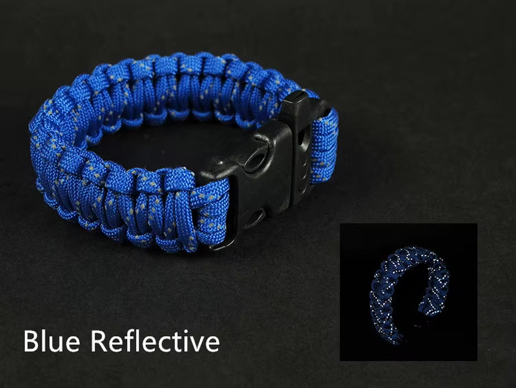 24.5Cm Nine Core Reflective Paracord Escape Emergency Glowing Plaited Rope EDC Survival Saving Bracelet with Whistle Tools