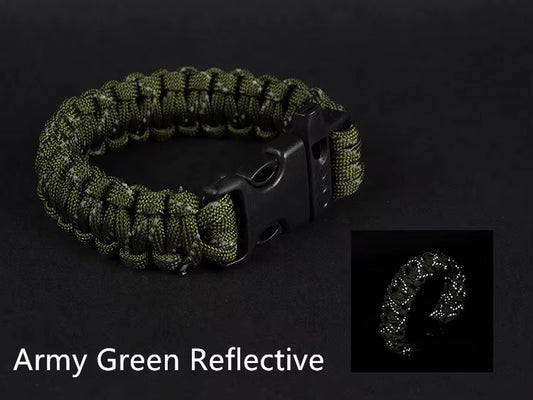 24.5Cm Nine Core Reflective Paracord Escape Emergency Glowing Plaited Rope EDC Survival Saving Bracelet with Whistle Tools